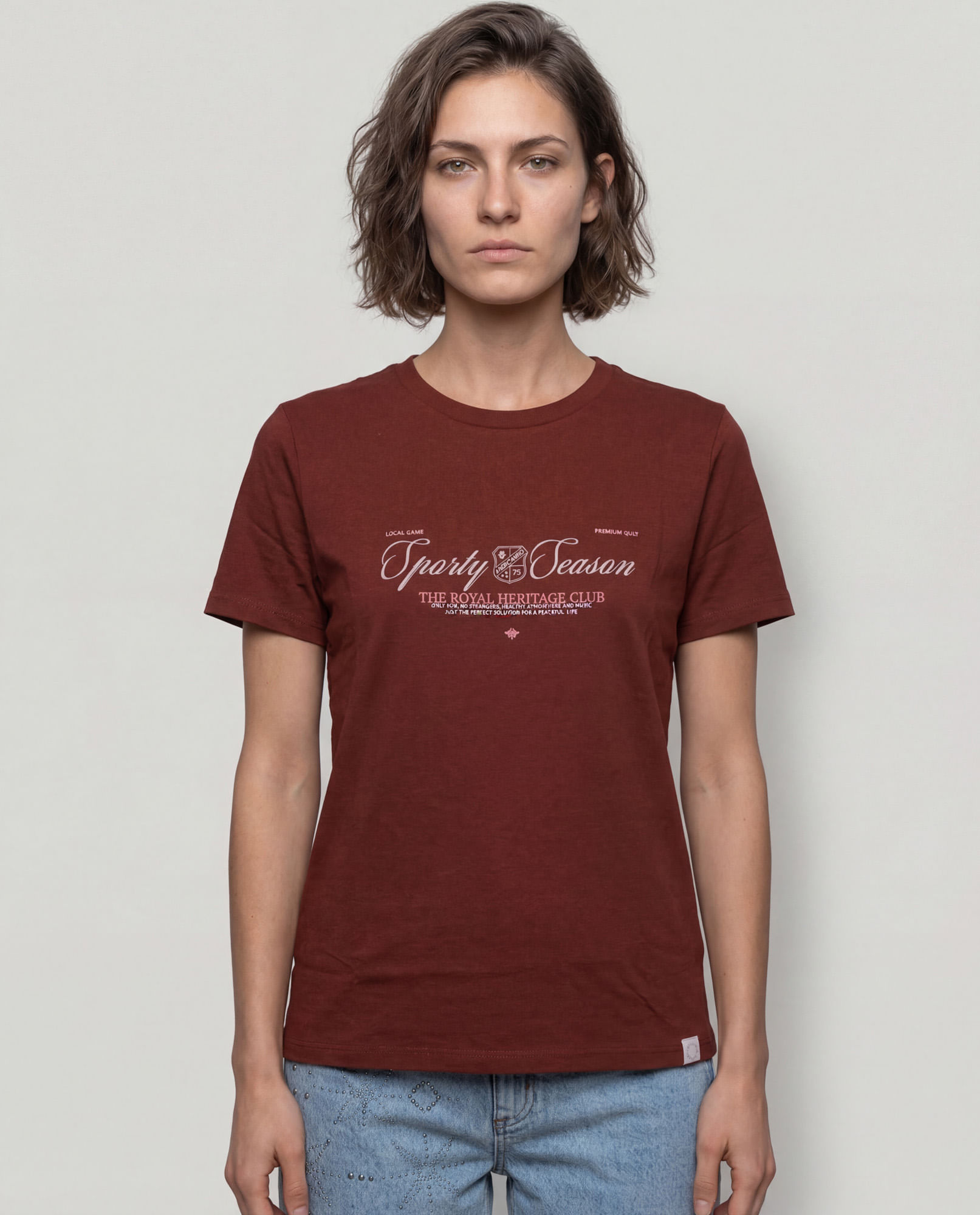 Camiseta estampado localizado manga regular cuello redondo para mujer